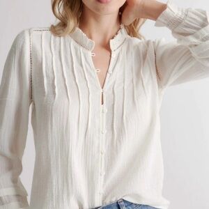 Quince New Organic Textured Cotton Peasant Blouse In White NWT Size S